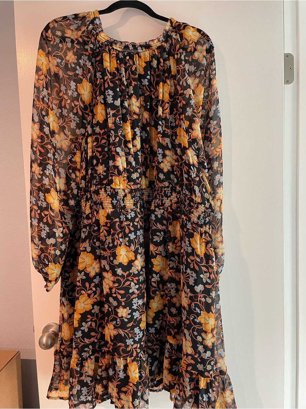 Old Navy Autumn Floral Long-Sleeve V-Neck Smocked Dress - Picture 2 of 4